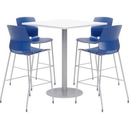 KFI KFI 36" Square Bistro Table & 4 Barstool Set, White Table With Navy Stools OLTFL36SQ-B1922-SL-41-D354-4-OL2700BR-P